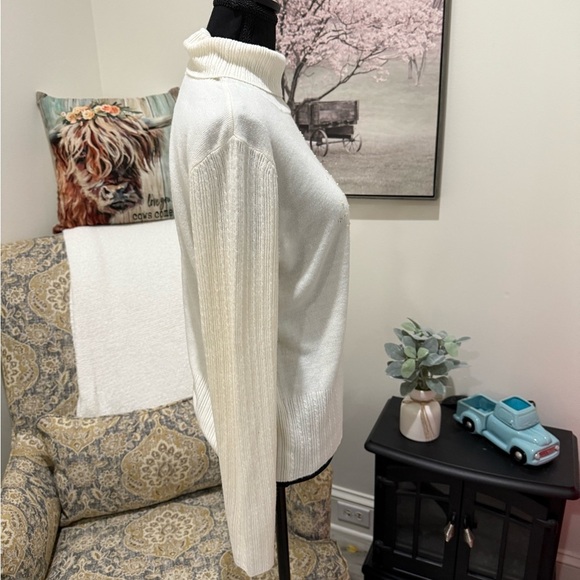 Norton McNaughton White Cowl Turtleneck Sweater with Subtle Embellishments - Picture 5 of 6